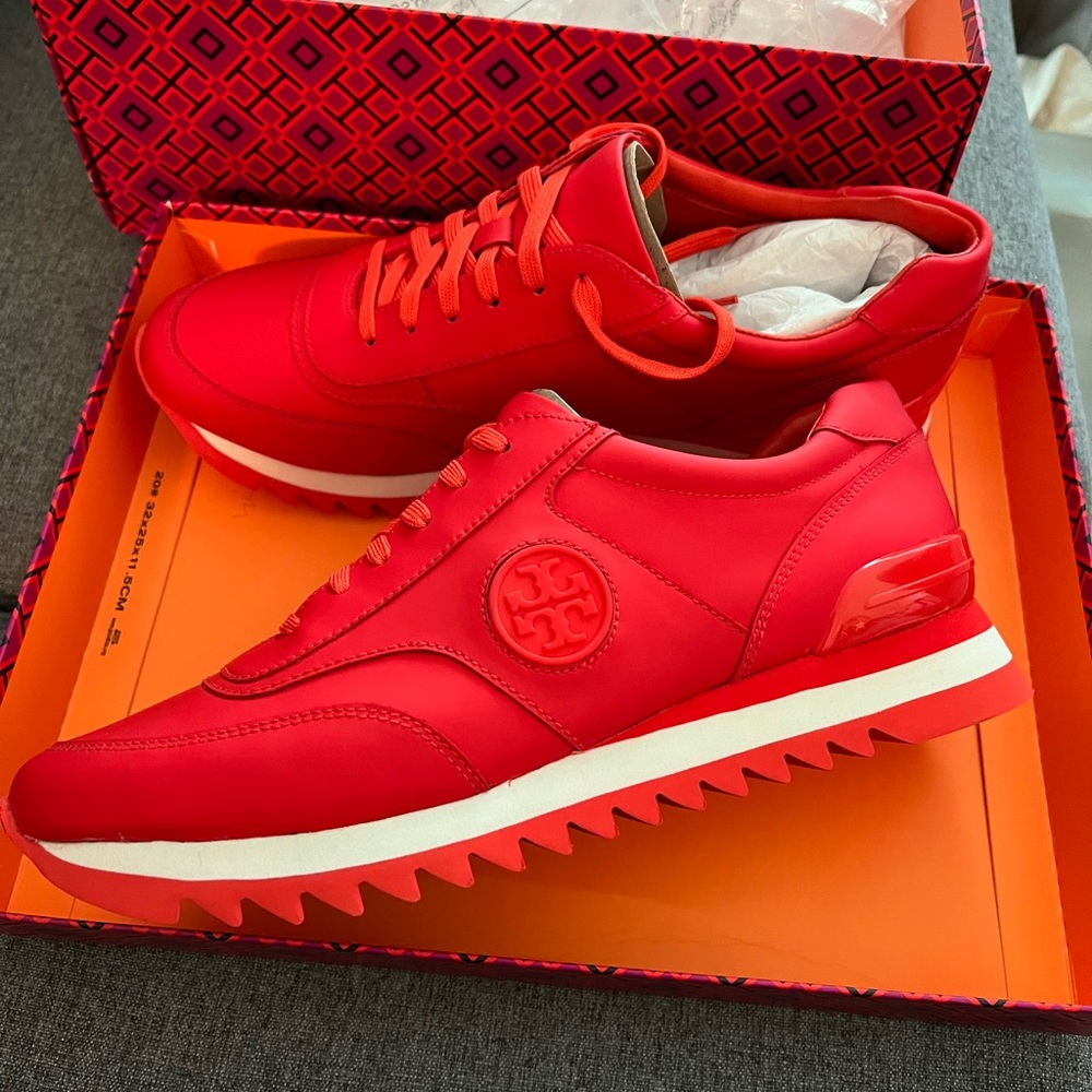 NIB Tory Burch Poppy Red Leather Sneakers